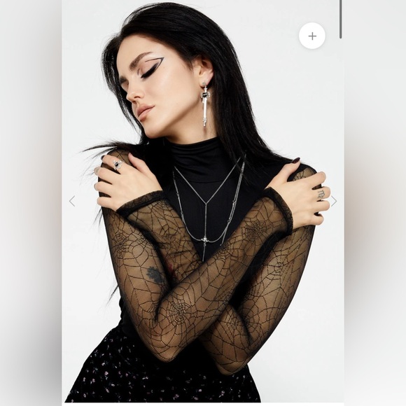 Disturbia Sheer Spiderweb Lace Black Bodysuit Women’s Size 2 - Picture 7 of 11